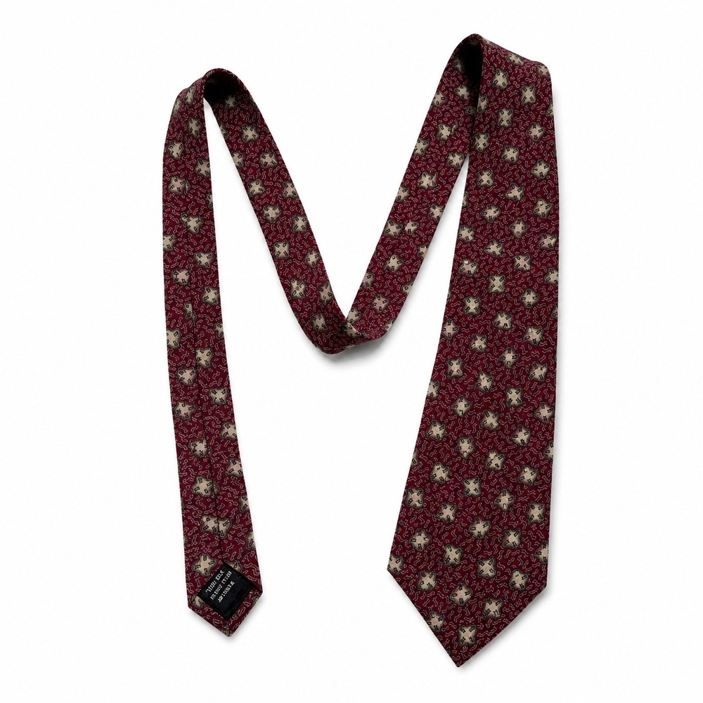 Vintage Secours Red Geometric Medallion 100% Italian Silk Necktie USA Made 1990s